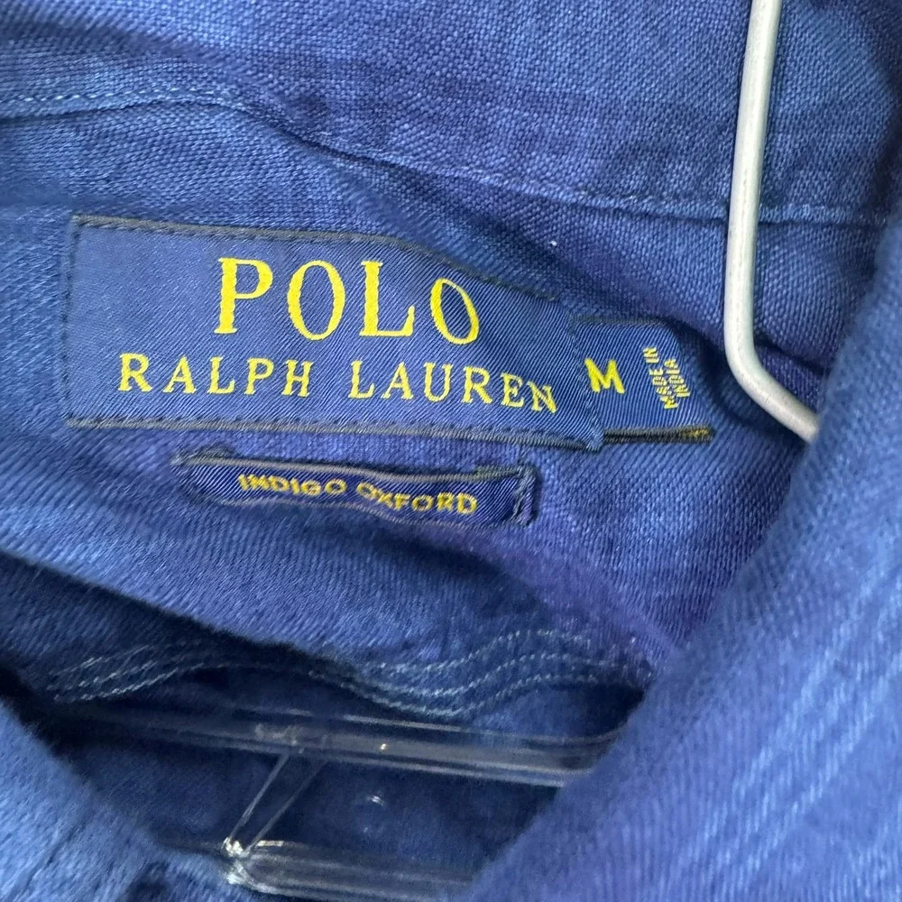 Polo Ralph Lauren Popover Shirt Men Medium Blue Plaid Indigo Oxford Short Sleeve